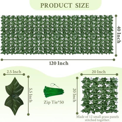 ODTORY Artificial Ivy Privacy Screen Fence Panel, Green 40 X 120 in