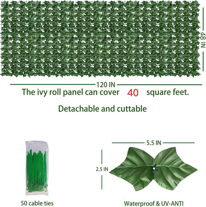 ODTORY Artificial Ivy Privacy Screen Fence Panel, Green 40 X 120 in