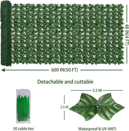 ODTORY Artificial Ivy Privacy Screen Fence Panel, Green 40 X 120 in