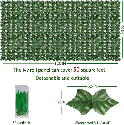 ODTORY Artificial Ivy Privacy Screen Fence Panel, Green 40 X 120 in