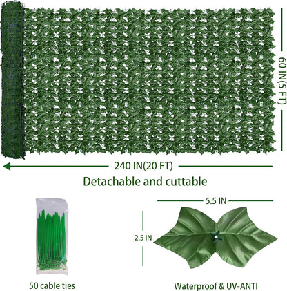 ODTORY Artificial Ivy Privacy Screen Fence Panel, Green 40 X 120 in