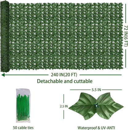 ODTORY Artificial Ivy Privacy Screen Fence Panel, Green 40 X 120 in