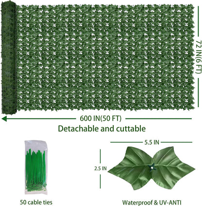 ODTORY Artificial Ivy Privacy Screen Fence Panel, Green 40 X 120 in