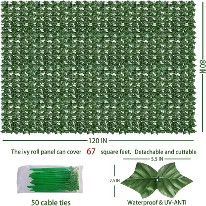 ODTORY Artificial Ivy Privacy Screen Fence Panel, Green 40 X 120 in