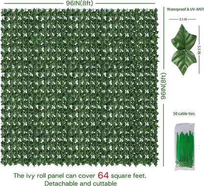 ODTORY Artificial Ivy Privacy Screen Fence Panel, Green 40 X 120 in