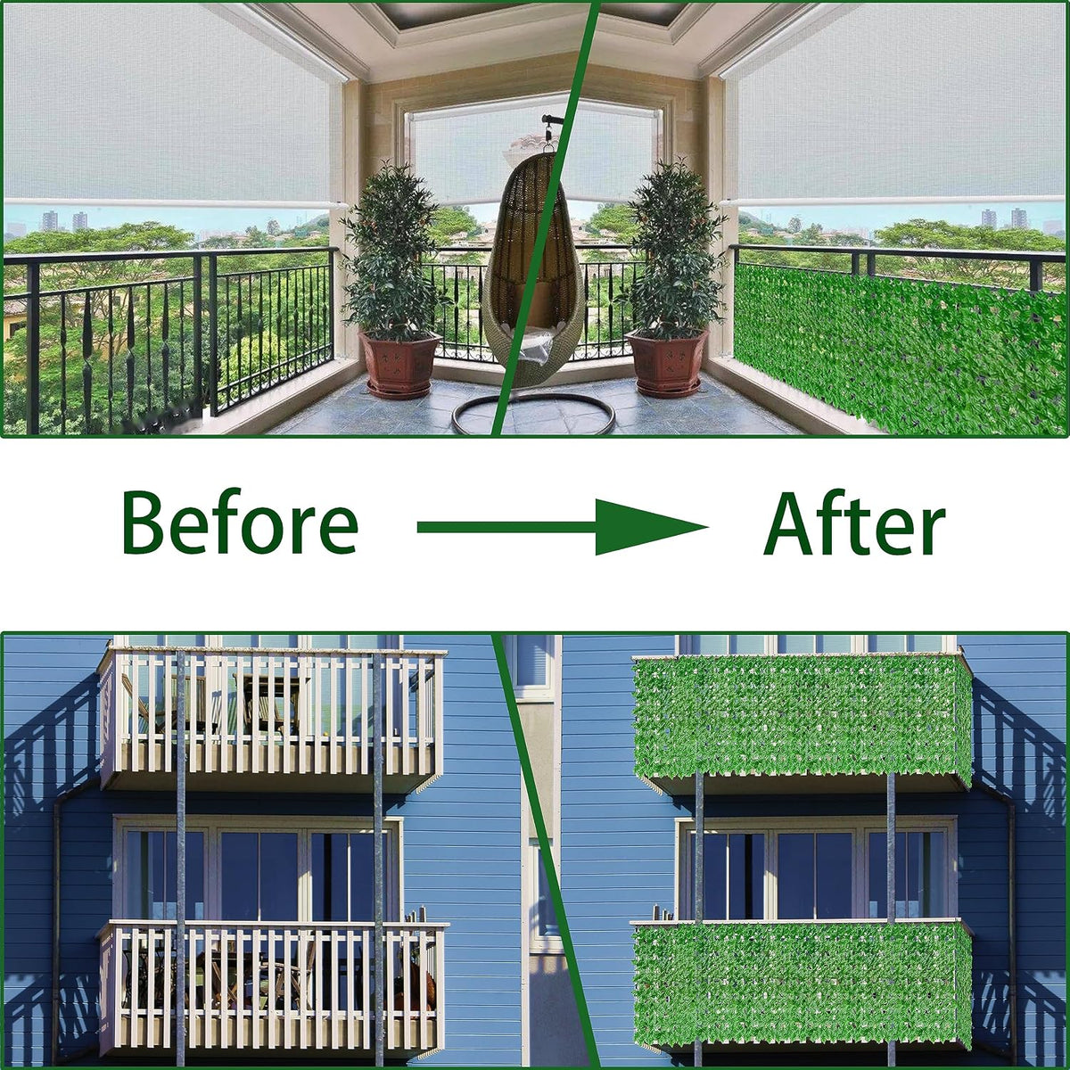 ODTORY Artificial Ivy Privacy Screen Fence Panel, Green 40 X 120 in