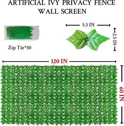 ODTORY Artificial Ivy Privacy Screen Fence Panel, Green 40 X 120 in