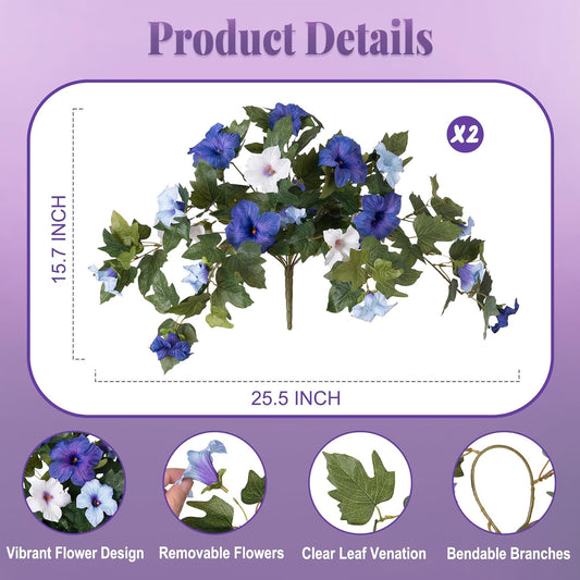 Artificial Fake Flowers Plants for Outdoor Decoration, Faux Petunias Silk Flower UV Resistant No Fade for Home Outside Garden Balcony Yard Porch Realistic Indoor Decor (Purple White)