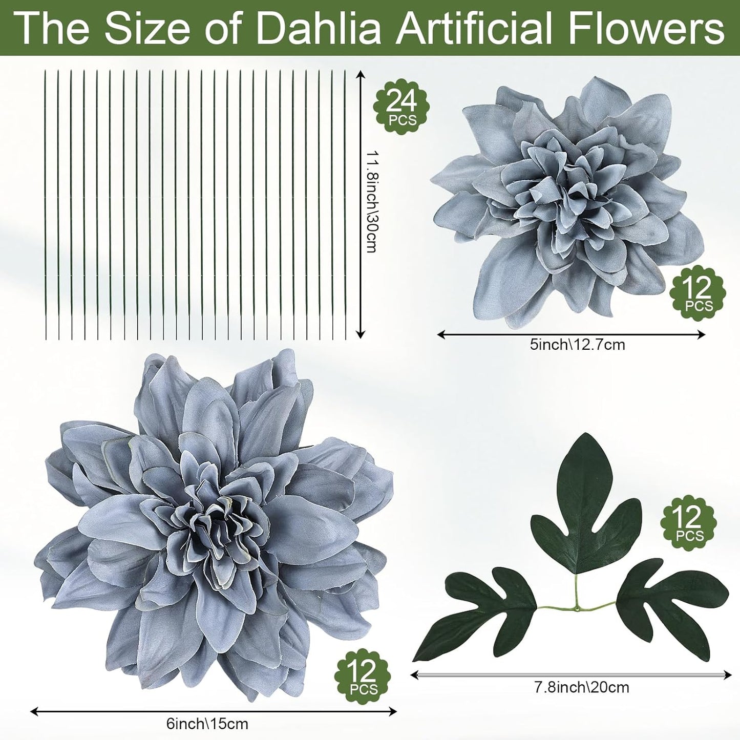 Dahlia Artificial Flowers - 24 PCS Faux Silk Floral with Stem Bulk for Crafts DIY Bridal Bouquets Wedding Arrangements Party Baby Shower Table Centerpieces Home Decor - Navy Blue