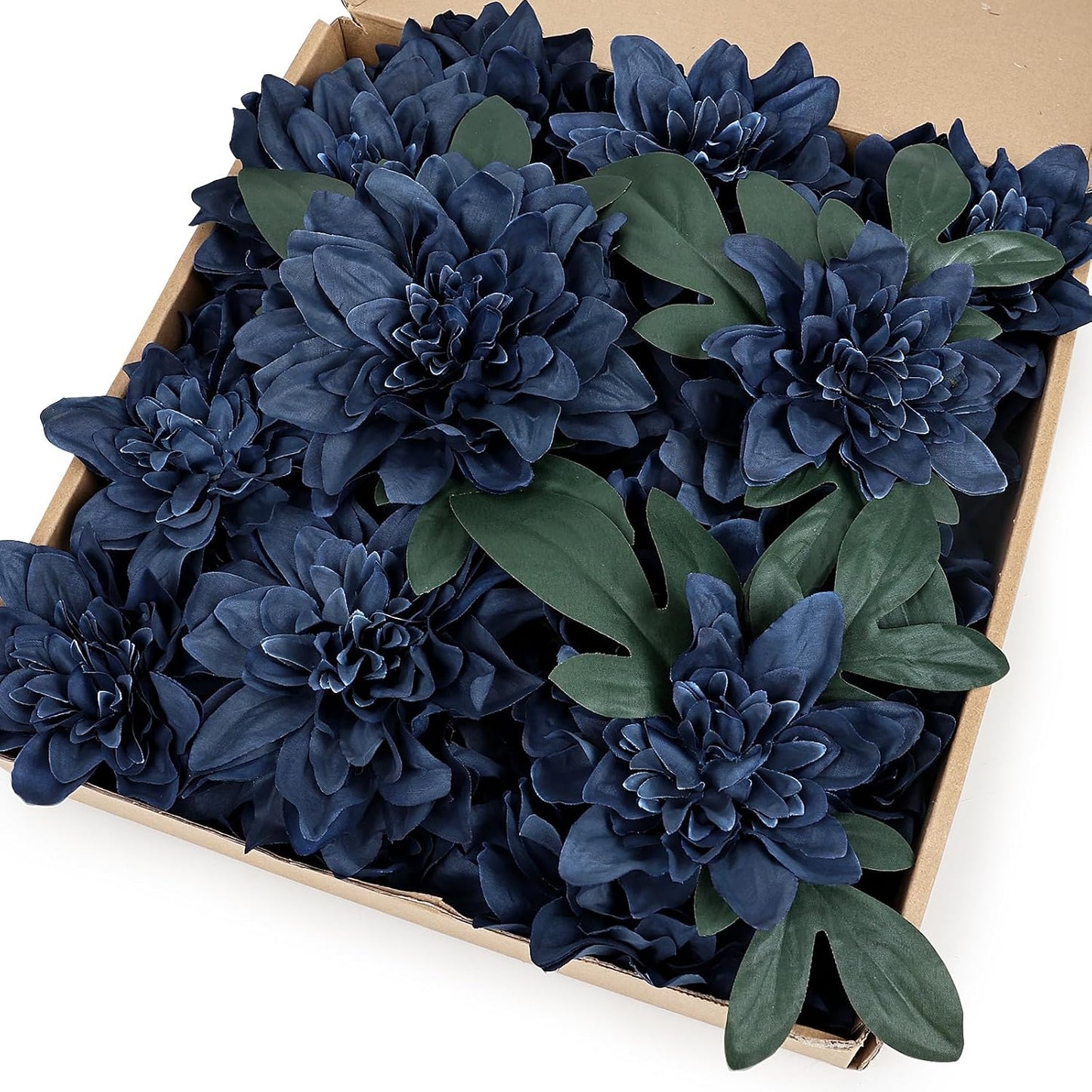 Dahlia Artificial Flowers - 24 PCS Faux Silk Floral with Stem Bulk for Crafts DIY Bridal Bouquets Wedding Arrangements Party Baby Shower Table Centerpieces Home Decor - Navy Blue