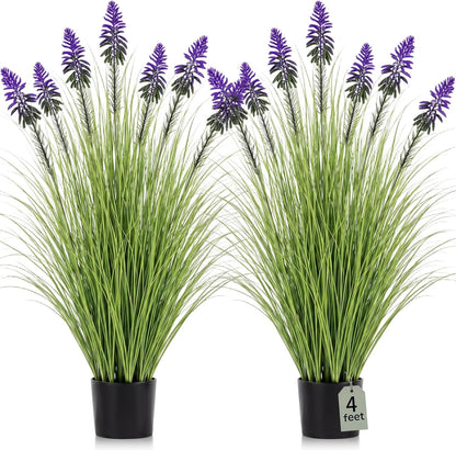 2 Pieces Faux Plants Outdoor 4 ft Horsetail Reed Grass with Yellow Cockscomb Flower Tall Artificial Grass Plant Potted Faux Greenery Floor Plant for Housewarming Gift House Garden Lobby Outdoor