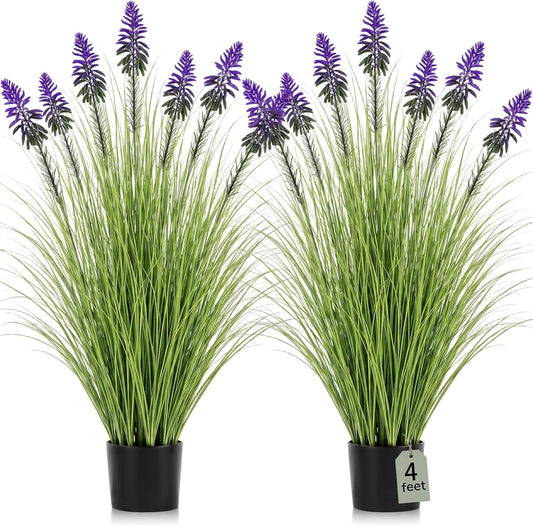 2 Pieces Faux Plants Outdoor 4 ft Horsetail Reed Grass with Yellow Cockscomb Flower Tall Artificial Grass Plant Potted Faux Greenery Floor Plant for Housewarming Gift House Garden Lobby Outdoor