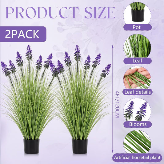 2 Pieces Faux Plants Outdoor 4 ft Horsetail Reed Grass with Yellow Cockscomb Flower Tall Artificial Grass Plant Potted Faux Greenery Floor Plant for Housewarming Gift House Garden Lobby Outdoor
