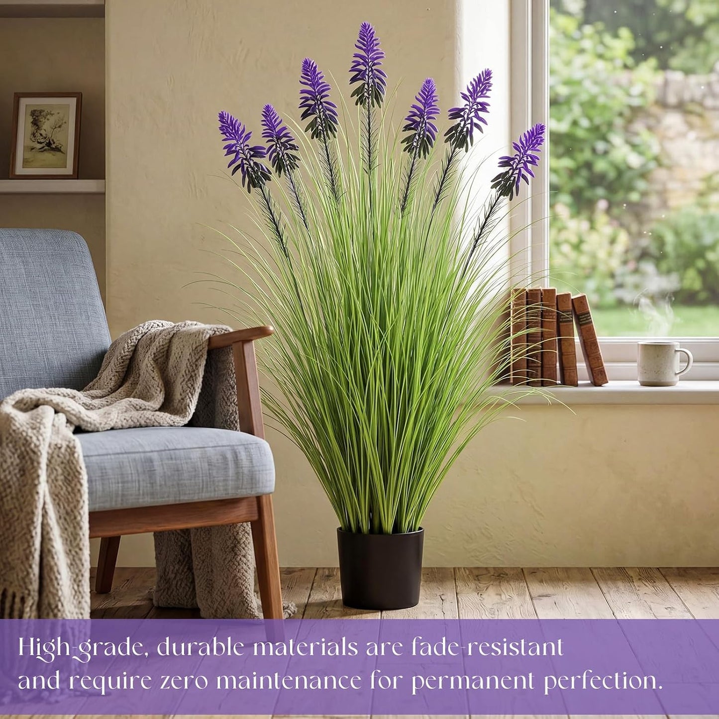 2 Pieces Faux Plants Outdoor 4 ft Horsetail Reed Grass with Yellow Cockscomb Flower Tall Artificial Grass Plant Potted Faux Greenery Floor Plant for Housewarming Gift House Garden Lobby Outdoor