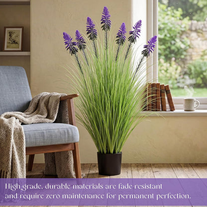 2 Pieces Faux Plants Outdoor 4 ft Horsetail Reed Grass with Yellow Cockscomb Flower Tall Artificial Grass Plant Potted Faux Greenery Floor Plant for Housewarming Gift House Garden Lobby Outdoor