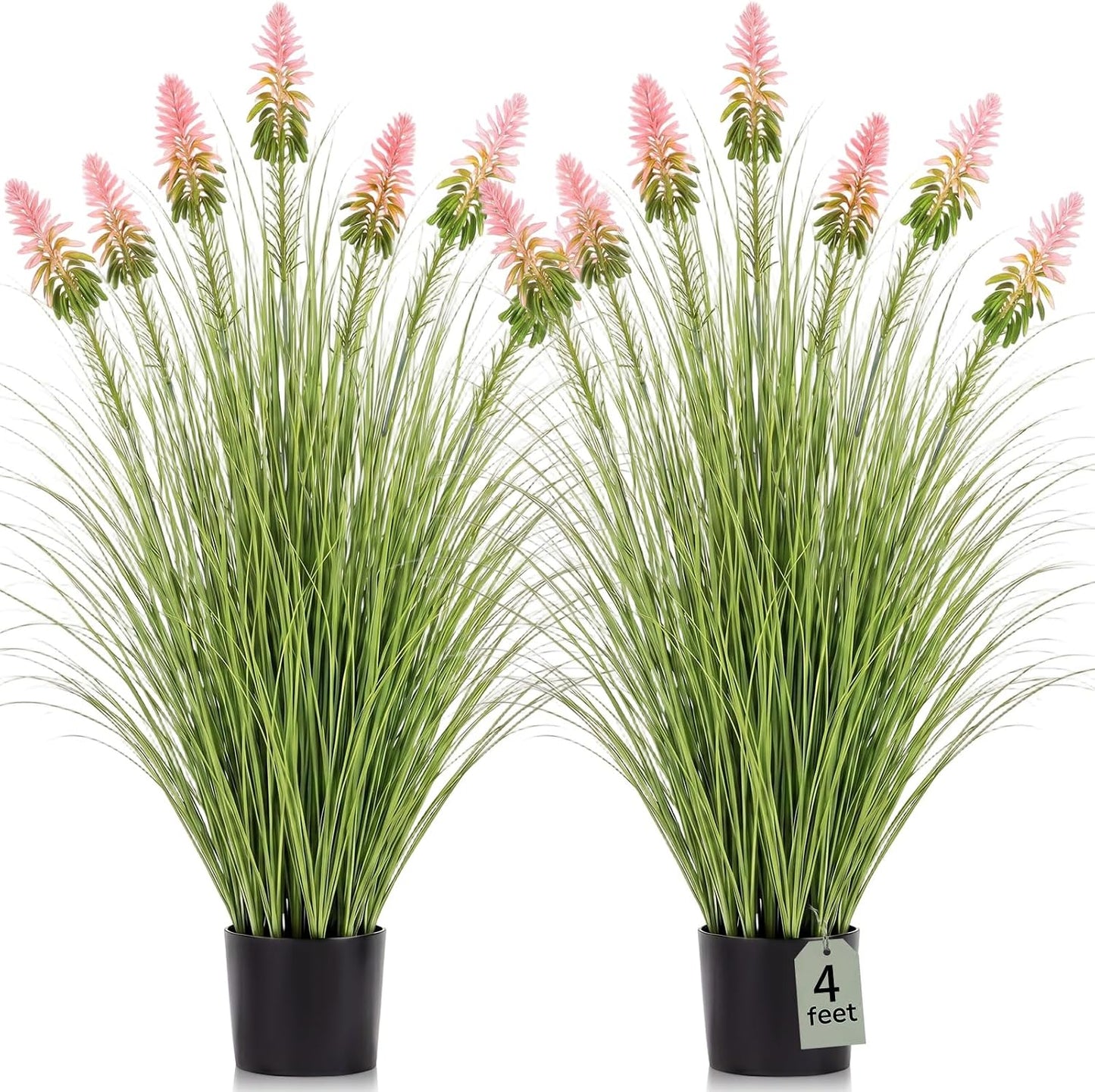 2 Pieces Faux Plants Outdoor 4 ft Horsetail Reed Grass with Yellow Cockscomb Flower Tall Artificial Grass Plant Potted Faux Greenery Floor Plant for Housewarming Gift House Garden Lobby Outdoor