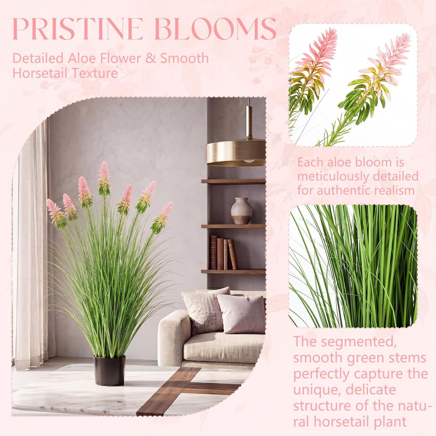 2 Pieces Faux Plants Outdoor 4 ft Horsetail Reed Grass with Yellow Cockscomb Flower Tall Artificial Grass Plant Potted Faux Greenery Floor Plant for Housewarming Gift House Garden Lobby Outdoor