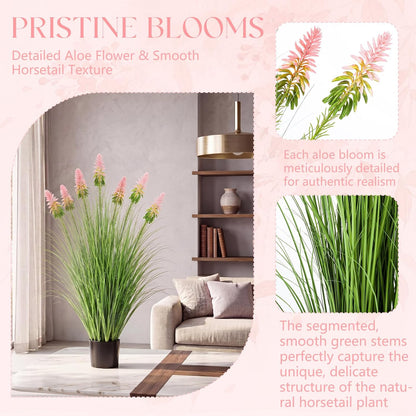 2 Pieces Faux Plants Outdoor 4 ft Horsetail Reed Grass with Yellow Cockscomb Flower Tall Artificial Grass Plant Potted Faux Greenery Floor Plant for Housewarming Gift House Garden Lobby Outdoor