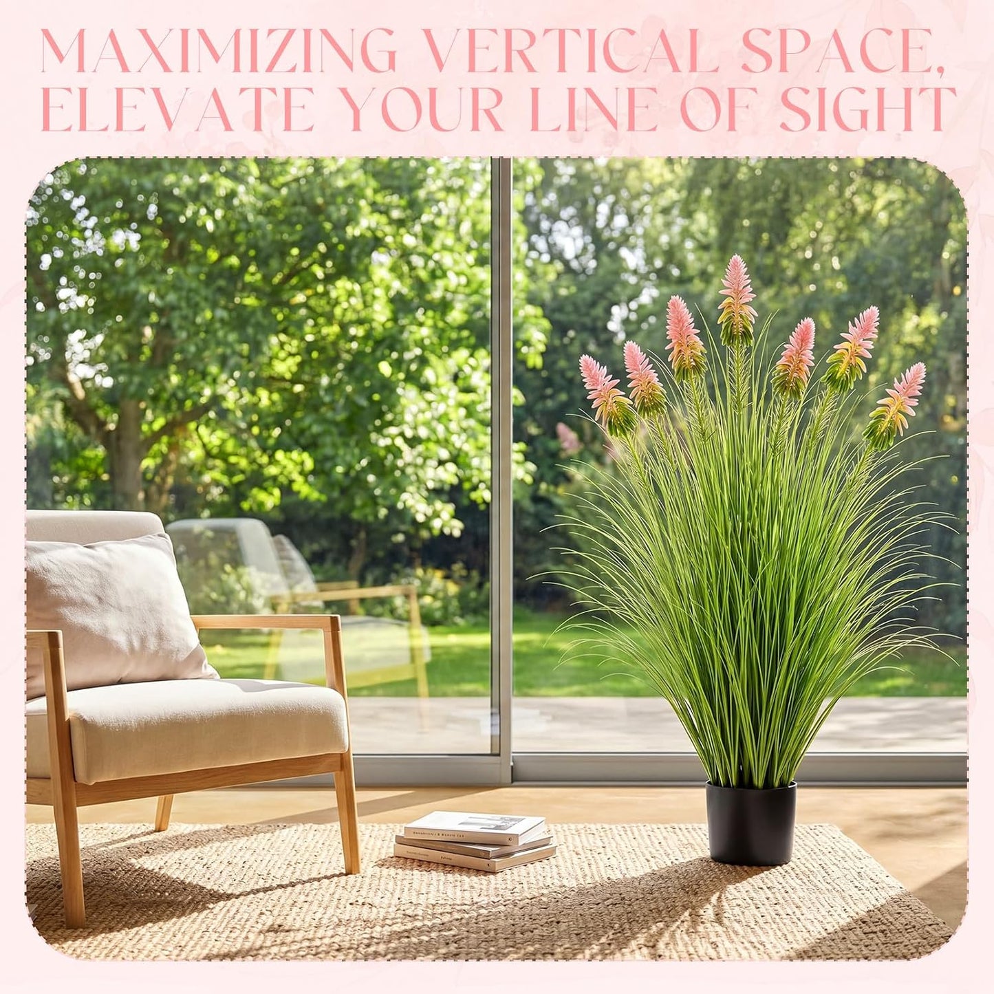 2 Pieces Faux Plants Outdoor 4 ft Horsetail Reed Grass with Yellow Cockscomb Flower Tall Artificial Grass Plant Potted Faux Greenery Floor Plant for Housewarming Gift House Garden Lobby Outdoor