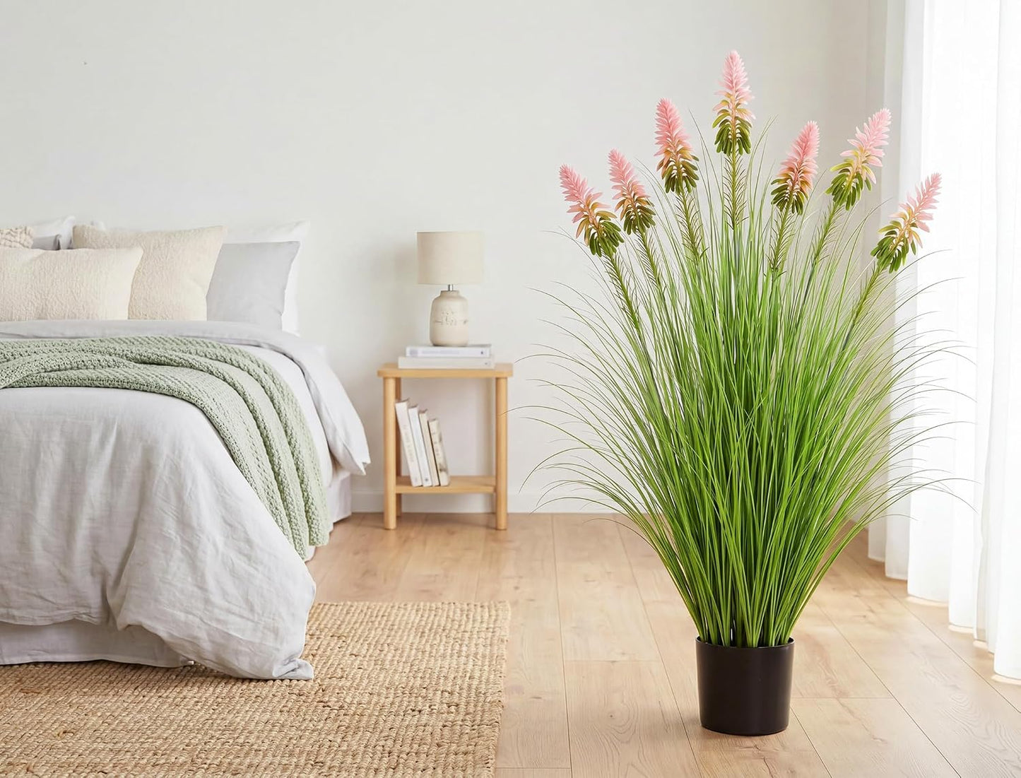 2 Pieces Faux Plants Outdoor 4 ft Horsetail Reed Grass with Yellow Cockscomb Flower Tall Artificial Grass Plant Potted Faux Greenery Floor Plant for Housewarming Gift House Garden Lobby Outdoor