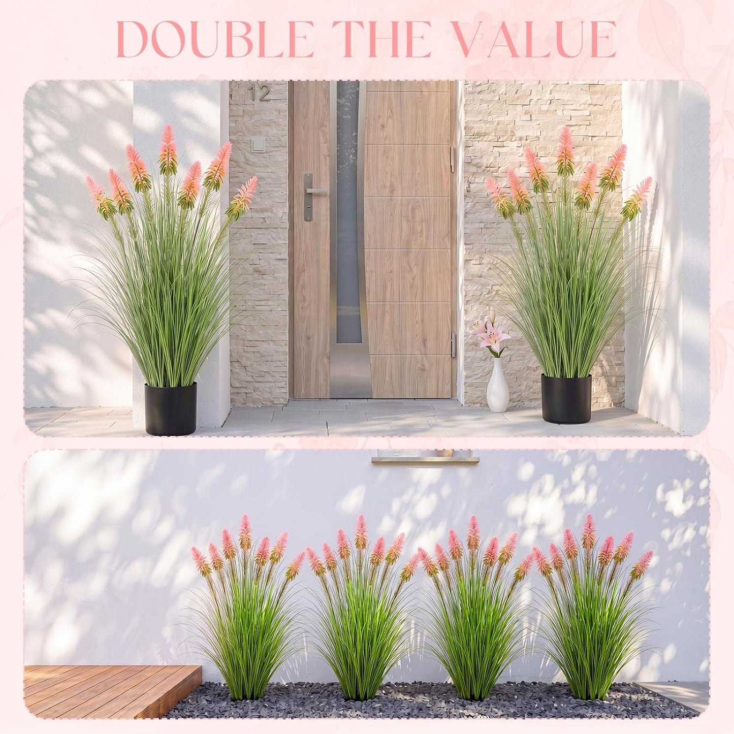 2 Pieces Faux Plants Outdoor 4 ft Horsetail Reed Grass with Yellow Cockscomb Flower Tall Artificial Grass Plant Potted Faux Greenery Floor Plant for Housewarming Gift House Garden Lobby Outdoor