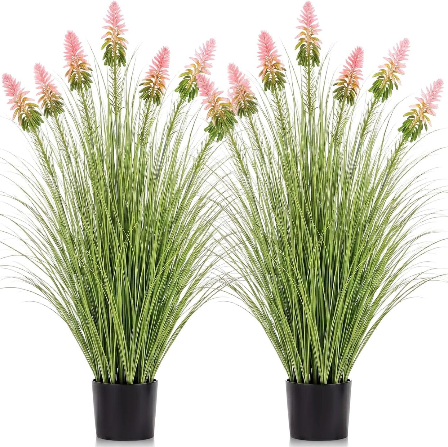 2 Pieces Faux Plants Outdoor 4 ft Horsetail Reed Grass with Yellow Cockscomb Flower Tall Artificial Grass Plant Potted Faux Greenery Floor Plant for Housewarming Gift House Garden Lobby Outdoor