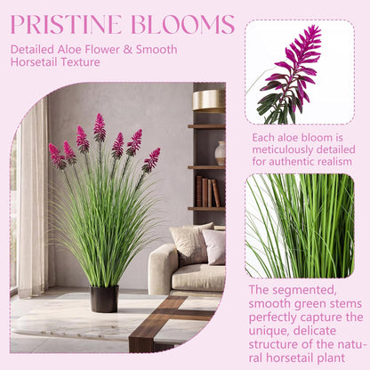 2 Pieces Faux Plants Outdoor 4 ft Horsetail Reed Grass with Yellow Cockscomb Flower Tall Artificial Grass Plant Potted Faux Greenery Floor Plant for Housewarming Gift House Garden Lobby Outdoor