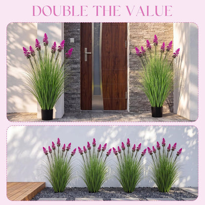 2 Pieces Faux Plants Outdoor 4 ft Horsetail Reed Grass with Yellow Cockscomb Flower Tall Artificial Grass Plant Potted Faux Greenery Floor Plant for Housewarming Gift House Garden Lobby Outdoor