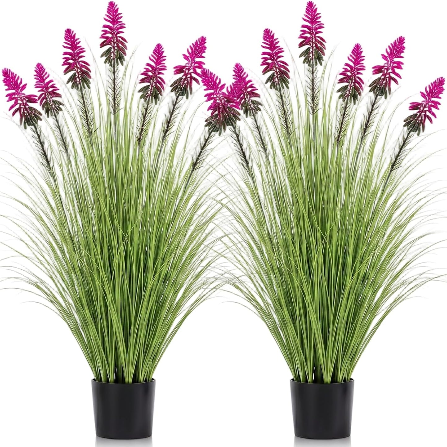 2 Pieces Faux Plants Outdoor 4 ft Horsetail Reed Grass with Yellow Cockscomb Flower Tall Artificial Grass Plant Potted Faux Greenery Floor Plant for Housewarming Gift House Garden Lobby Outdoor