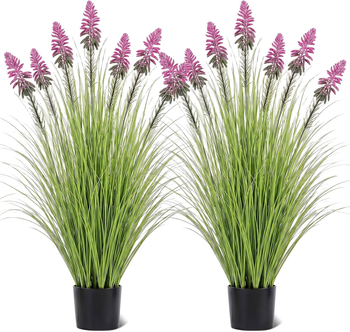 2 Pieces Faux Plants Outdoor 4 ft Horsetail Reed Grass with Yellow Cockscomb Flower Tall Artificial Grass Plant Potted Faux Greenery Floor Plant for Housewarming Gift House Garden Lobby Outdoor