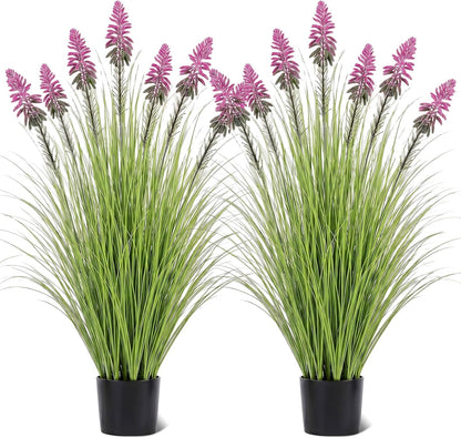 2 Pieces Faux Plants Outdoor 4 ft Horsetail Reed Grass with Yellow Cockscomb Flower Tall Artificial Grass Plant Potted Faux Greenery Floor Plant for Housewarming Gift House Garden Lobby Outdoor