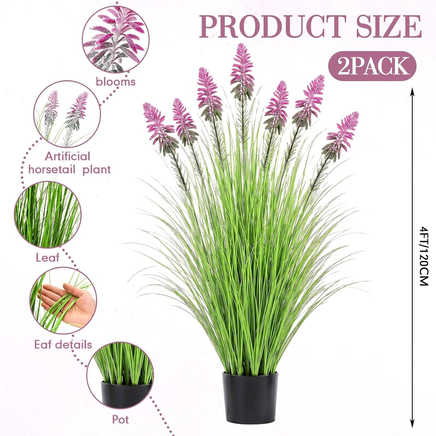 2 Pieces Faux Plants Outdoor 4 ft Horsetail Reed Grass with Yellow Cockscomb Flower Tall Artificial Grass Plant Potted Faux Greenery Floor Plant for Housewarming Gift House Garden Lobby Outdoor