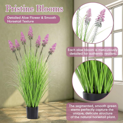 2 Pieces Faux Plants Outdoor 4 ft Horsetail Reed Grass with Yellow Cockscomb Flower Tall Artificial Grass Plant Potted Faux Greenery Floor Plant for Housewarming Gift House Garden Lobby Outdoor
