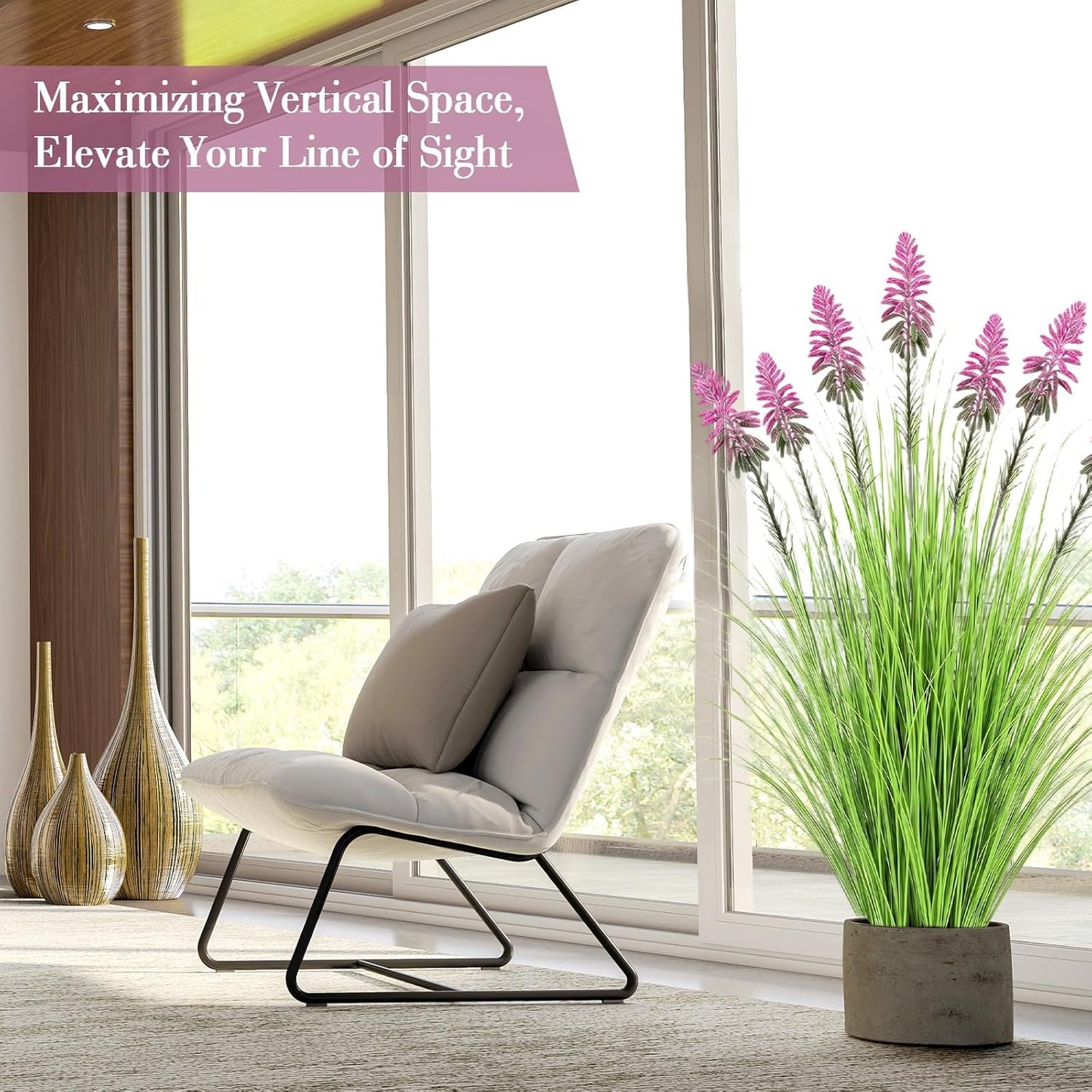 2 Pieces Faux Plants Outdoor 4 ft Horsetail Reed Grass with Yellow Cockscomb Flower Tall Artificial Grass Plant Potted Faux Greenery Floor Plant for Housewarming Gift House Garden Lobby Outdoor
