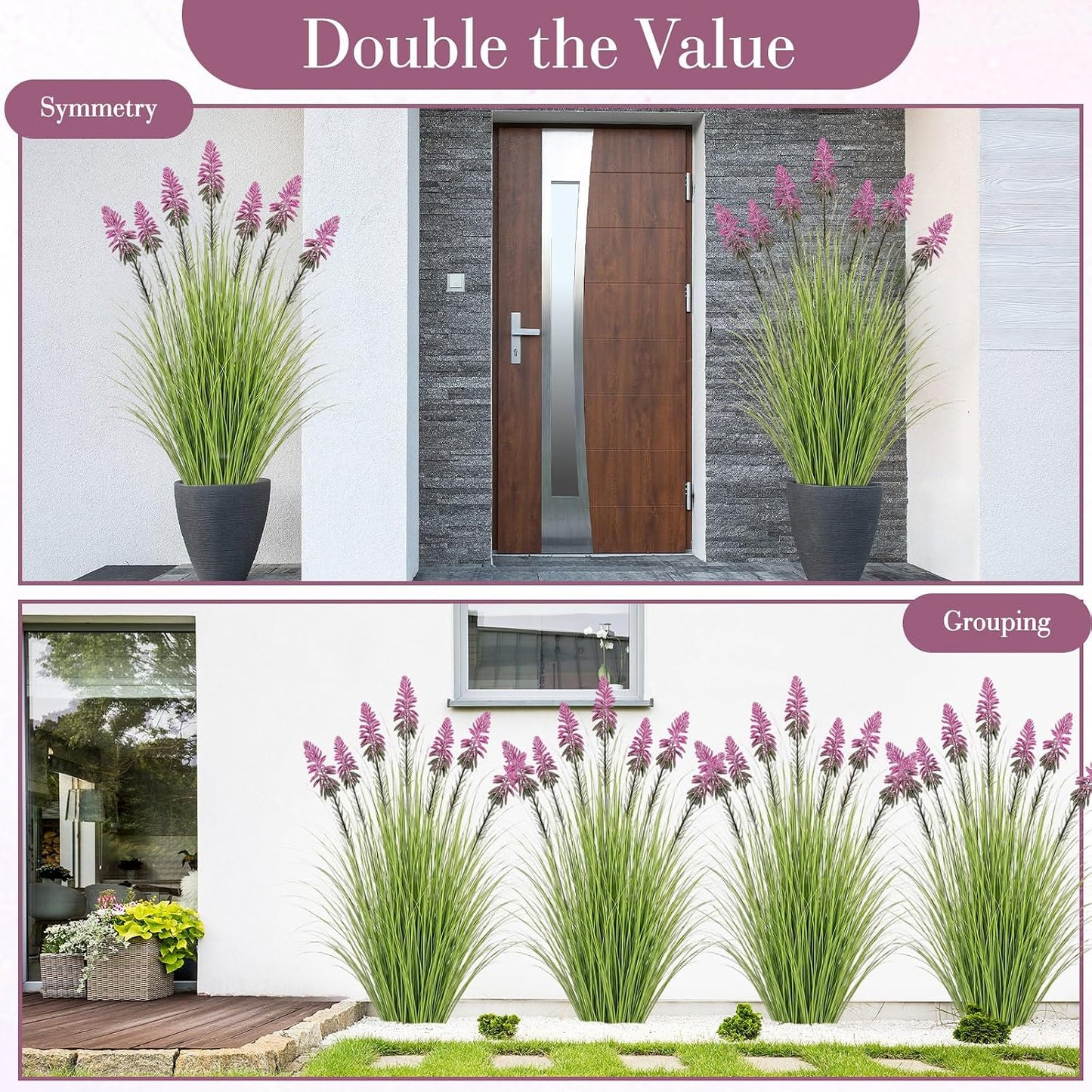 2 Pieces Faux Plants Outdoor 4 ft Horsetail Reed Grass with Yellow Cockscomb Flower Tall Artificial Grass Plant Potted Faux Greenery Floor Plant for Housewarming Gift House Garden Lobby Outdoor