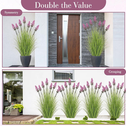 2 Pieces Faux Plants Outdoor 4 ft Horsetail Reed Grass with Yellow Cockscomb Flower Tall Artificial Grass Plant Potted Faux Greenery Floor Plant for Housewarming Gift House Garden Lobby Outdoor