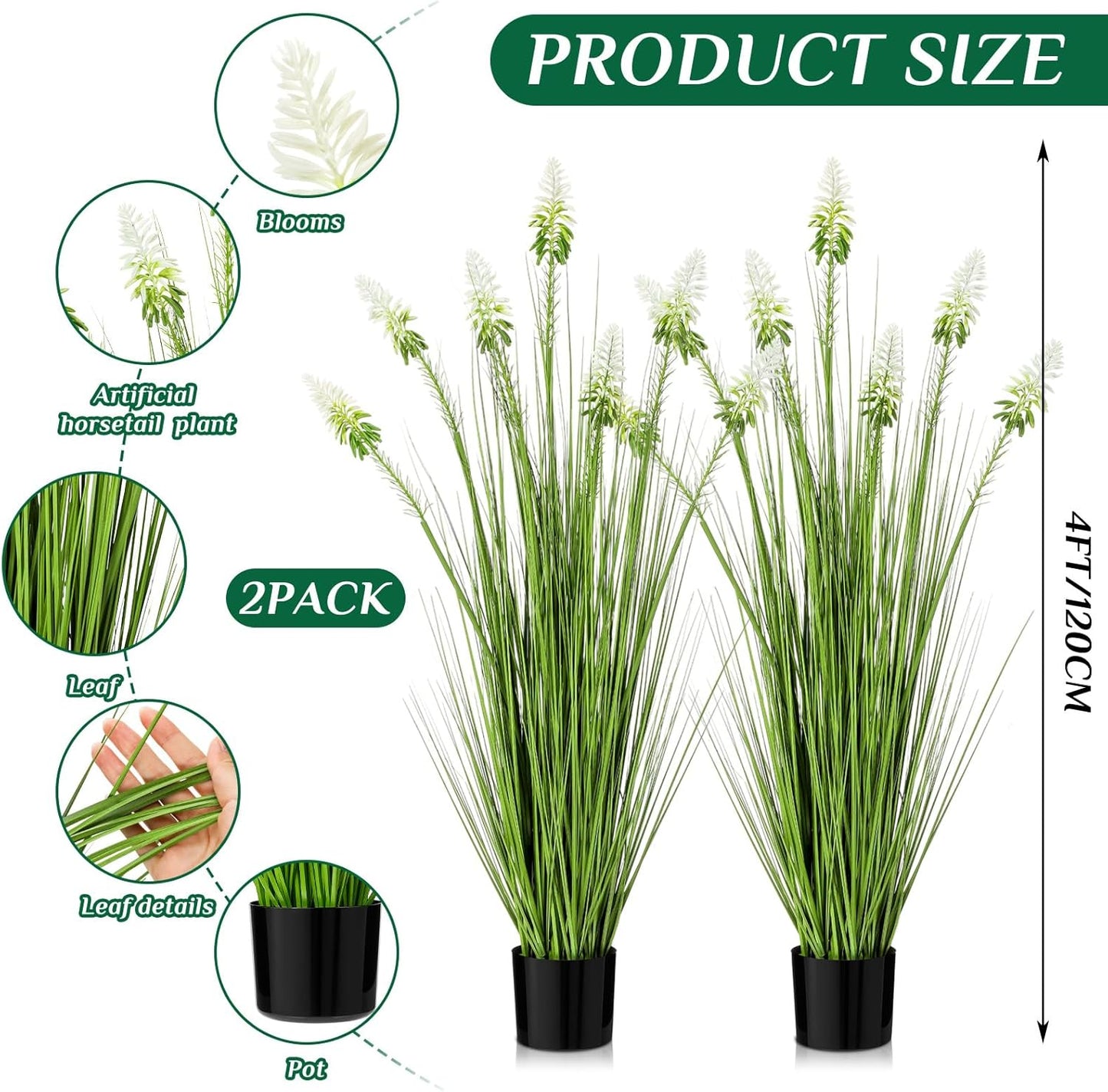 2 Pieces Faux Plants Outdoor 4 ft Horsetail Reed Grass with Yellow Cockscomb Flower Tall Artificial Grass Plant Potted Faux Greenery Floor Plant for Housewarming Gift House Garden Lobby Outdoor