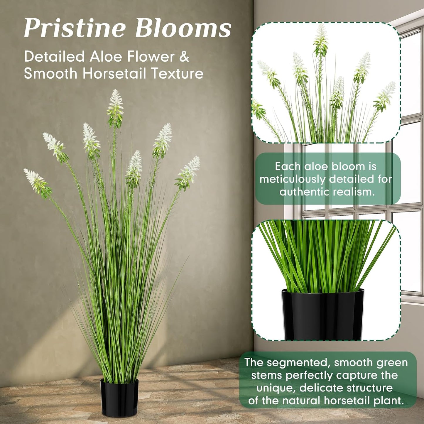 2 Pieces Faux Plants Outdoor 4 ft Horsetail Reed Grass with Yellow Cockscomb Flower Tall Artificial Grass Plant Potted Faux Greenery Floor Plant for Housewarming Gift House Garden Lobby Outdoor