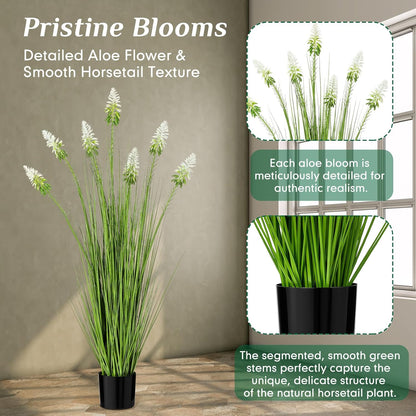 2 Pieces Faux Plants Outdoor 4 ft Horsetail Reed Grass with Yellow Cockscomb Flower Tall Artificial Grass Plant Potted Faux Greenery Floor Plant for Housewarming Gift House Garden Lobby Outdoor