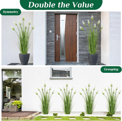 2 Pieces Faux Plants Outdoor 4 ft Horsetail Reed Grass with Yellow Cockscomb Flower Tall Artificial Grass Plant Potted Faux Greenery Floor Plant for Housewarming Gift House Garden Lobby Outdoor