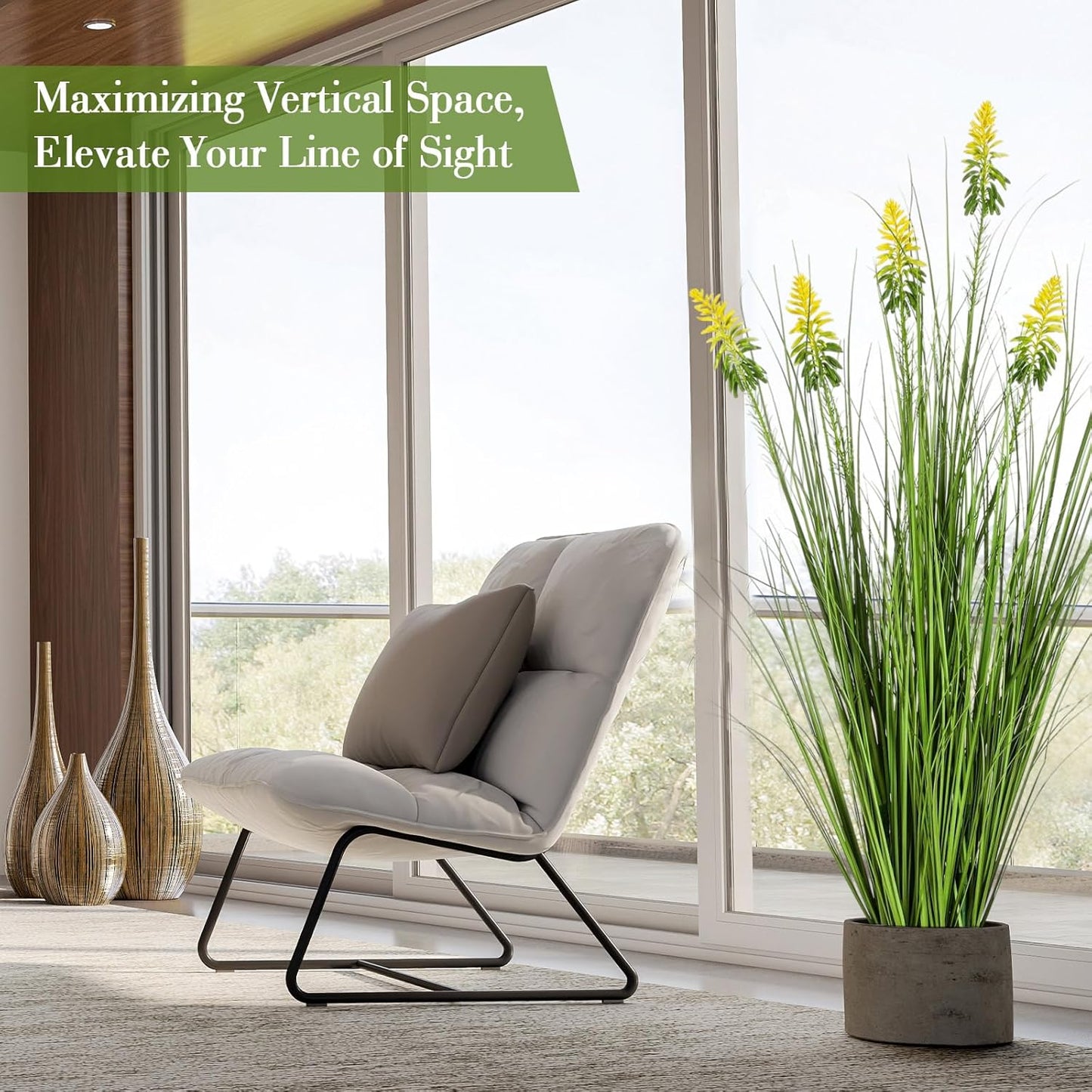 2 Pieces Faux Plants Outdoor 4 ft Horsetail Reed Grass with Yellow Cockscomb Flower Tall Artificial Grass Plant Potted Faux Greenery Floor Plant for Housewarming Gift House Garden Lobby Outdoor