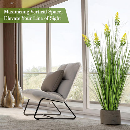 2 Pieces Faux Plants Outdoor 4 ft Horsetail Reed Grass with Yellow Cockscomb Flower Tall Artificial Grass Plant Potted Faux Greenery Floor Plant for Housewarming Gift House Garden Lobby Outdoor