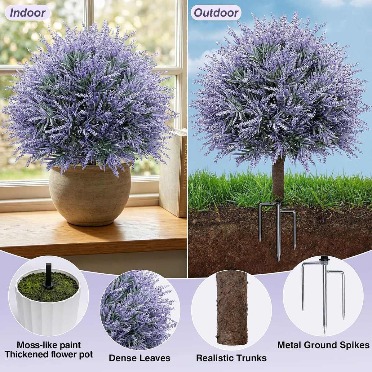 24.9” Artificial Lavender Topiary Ball with Pots