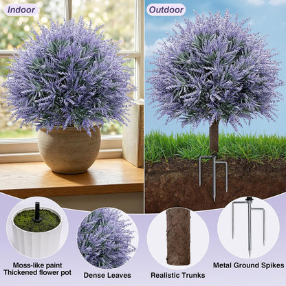 24.9” Artificial Lavender Topiary Ball with Pots