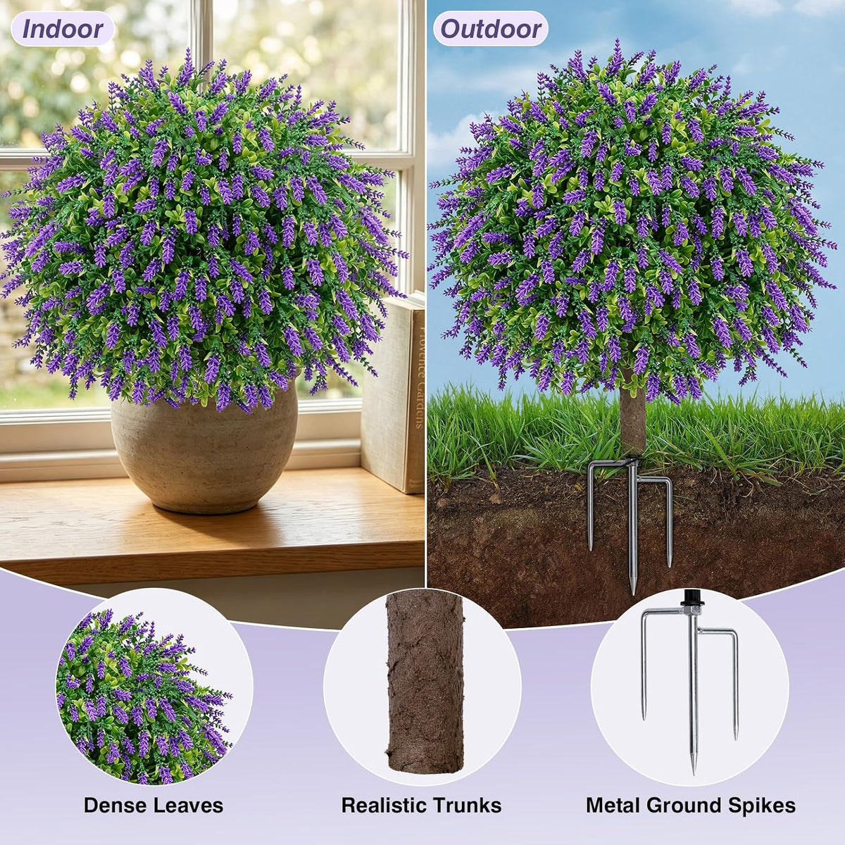 24.9” Artificial Lavender Topiary Ball with Pots