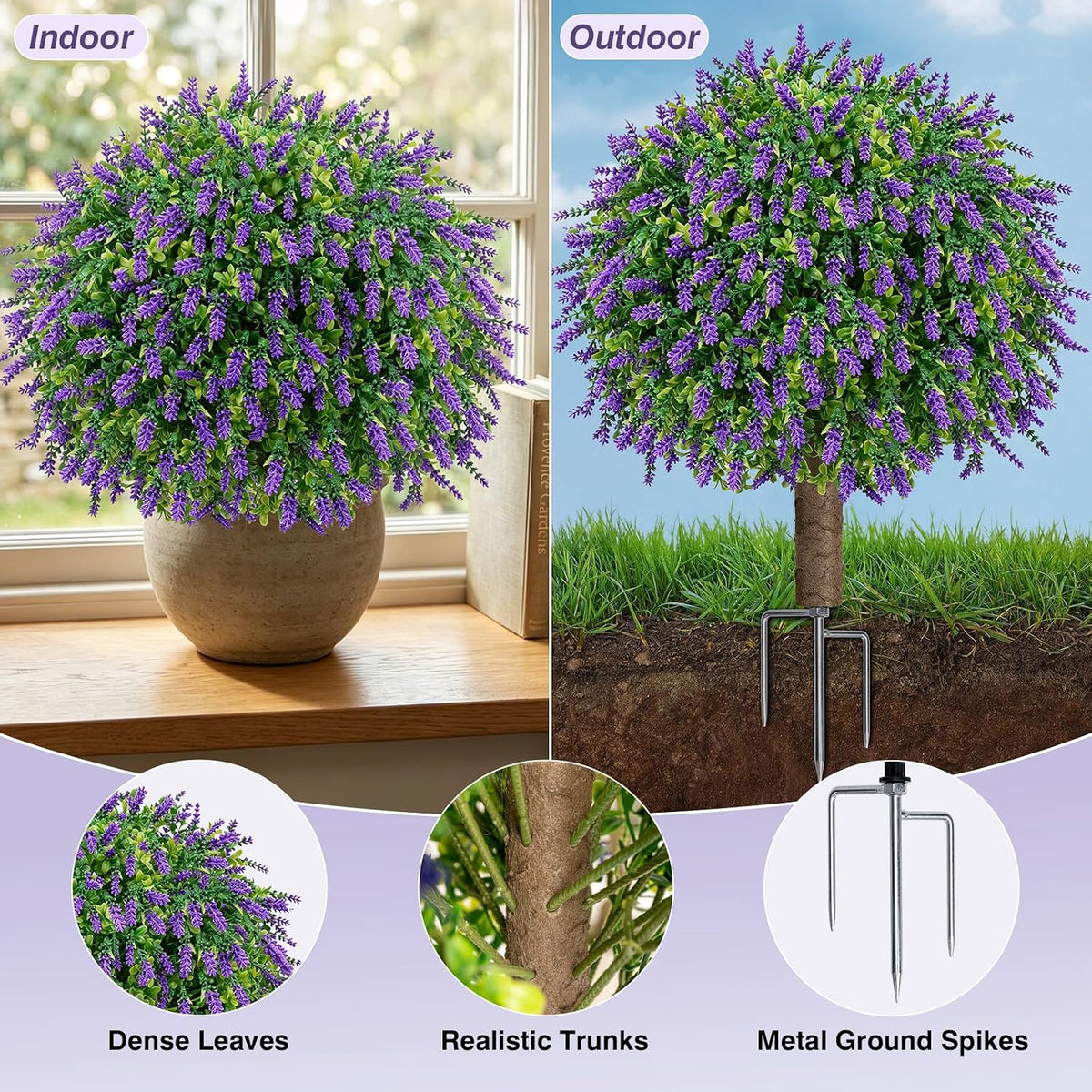24.9” Artificial Lavender Topiary Ball with Pots
