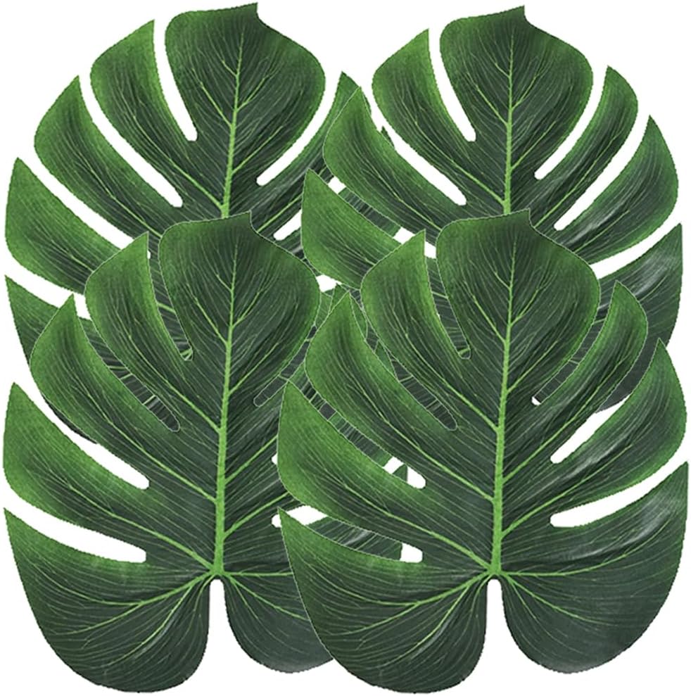7 Kinds Artificial Tropical Leaf Jungle Leaves Plant Safari Leaves Decorations Fake Palm Leaf with Stems for Hawaiian Luau Party Table Beach Birthday Wedding Theme Party Decorations
