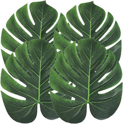7 Kinds Artificial Tropical Leaf Jungle Leaves Plant Safari Leaves Decorations Fake Palm Leaf with Stems for Hawaiian Luau Party Table Beach Birthday Wedding Theme Party Decorations