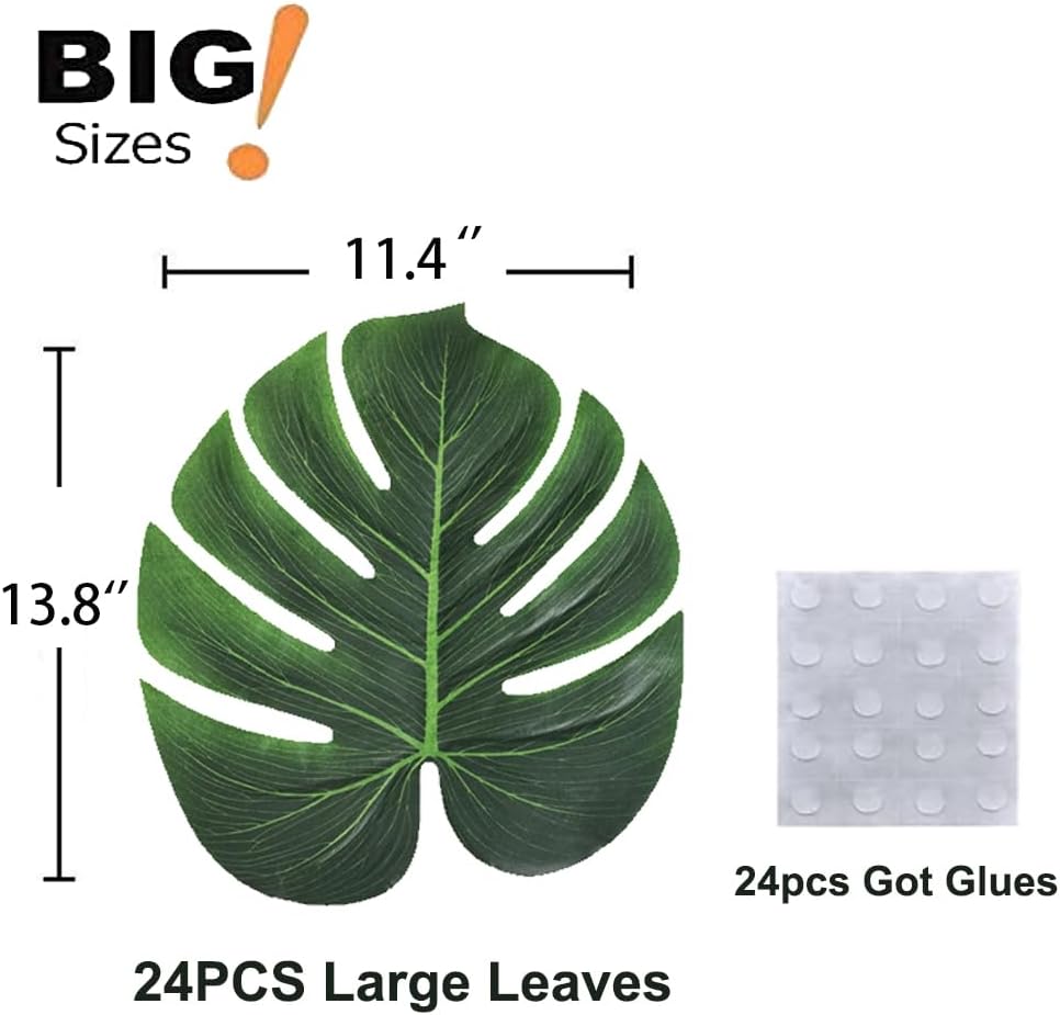 7 Kinds Artificial Tropical Leaf Jungle Leaves Plant Safari Leaves Decorations Fake Palm Leaf with Stems for Hawaiian Luau Party Table Beach Birthday Wedding Theme Party Decorations