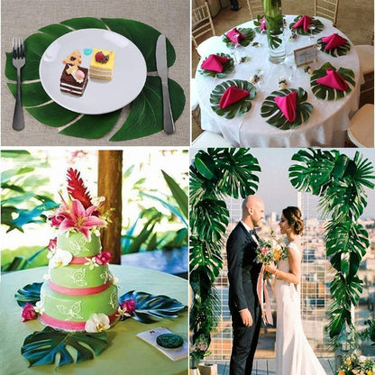 7 Kinds Artificial Tropical Leaf Jungle Leaves Plant Safari Leaves Decorations Fake Palm Leaf with Stems for Hawaiian Luau Party Table Beach Birthday Wedding Theme Party Decorations